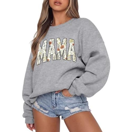 Mama Crewneck Sweatshirt for Women Casual Graphic Long Sleeve Mom Pullover Top