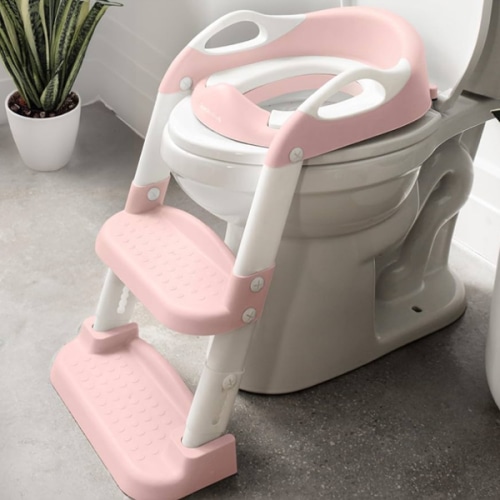 Jool Baby Potty Training Seat with 2 Step Ladder for Toddlers - Splash Guard, Adjustable Height (Pink)
