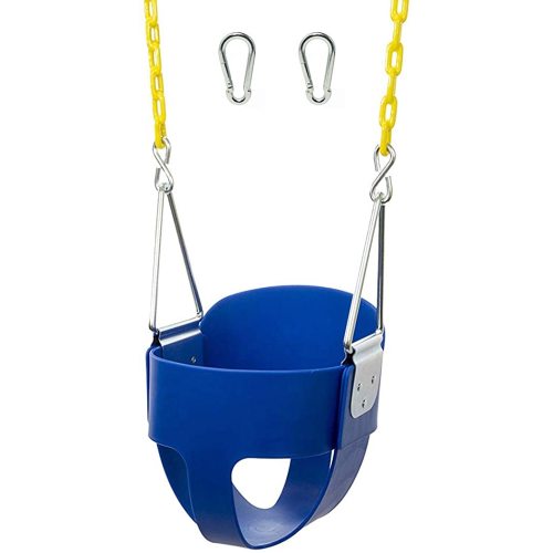 Squirrel Products High Back Full Bucket Toddler Swing Seat with Plastic Coated Chains and Carabiners for Easy Install - Blue