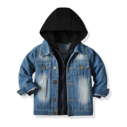 Toddler Baby Boy Girls Denim Jacket Button Down Basic Ripped Hoodie Jeans Coat Kid Cowboy Outwear Casual Clothes