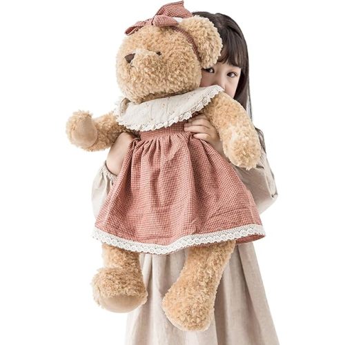 oitscute Big Baby Teddy Bear with Cloth Cute Stuffed Animal Soft Plush Toy 25" (SmallRed&Brown)