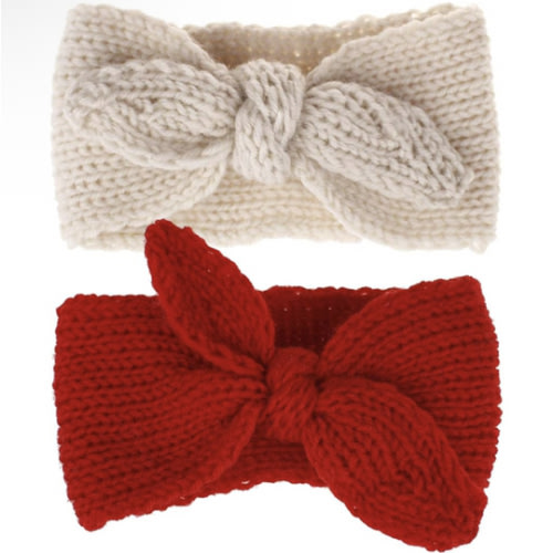 Utaly Winter Cute Kids Baby Girls Knit Rabbit Knotted Headband Headwrap Earwarmer (Red + Beige, Stretchy)
