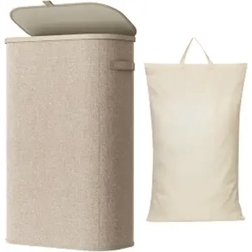 Lifewit Slim Laundry Basket with Lid and Removable Bag, 65L, Beige