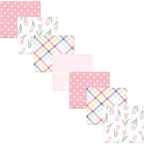 Hudson Baby Unisex Baby Cotton Flannel Receiving Blankets Bundle, Pink Tulips, One Size