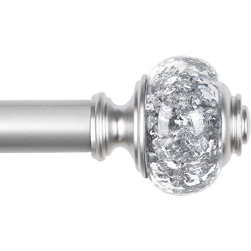 Silver Curtain Rods for Windows 48 to 84 Inch, USFOOK 7/8 inch Telescoping Splicing Drapery Rods 32 to 86 Inch, Window Rod for Curtains with Decorative Translucent Finials