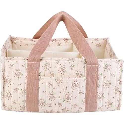 Floral Diaper Caddy Organizer with Handle – Daisy Pink
