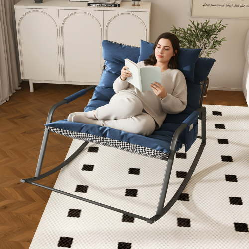 HSUNNS Oversized Rocking Chair with Storage, Upholstered & Armrests, All-Season Comfort Lounge Recliner, Breathable Ergonomic Lounge Chair for Bedroom, Living Room, Patio, Garden, 300lbs, Beige