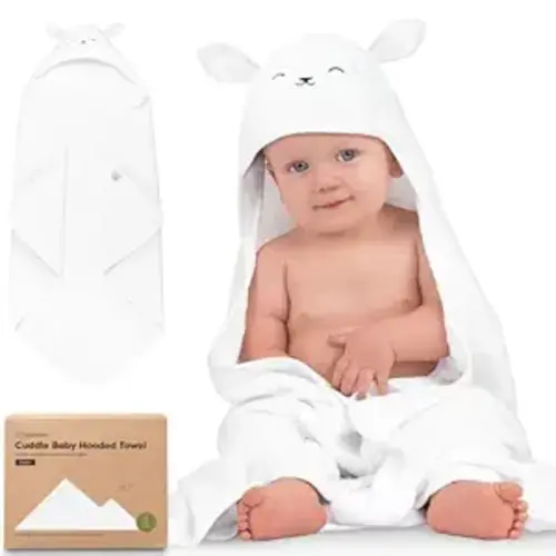 KeaBabies Hooded Baby Towel for Newborn - Soft Absorbent Viscose Derived from Bamboo Large Baby Bath Towels with Hood for Boys, Girls, Toddler, Newborn Bath Essentials (Lamb, Regular)