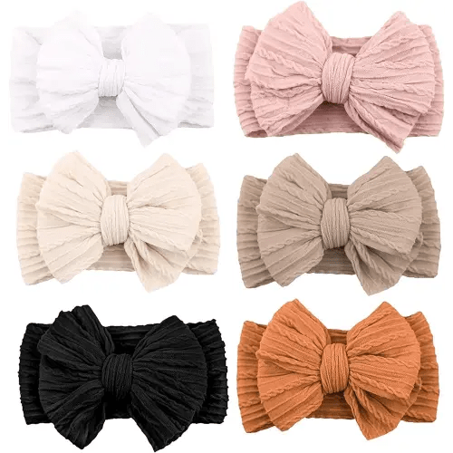 Niceye Handmade Baby Headbands Soft Stretchy Nylon Hair Bands with Bows for Newborn Infant Baby Toddler Girls- Pack of 6