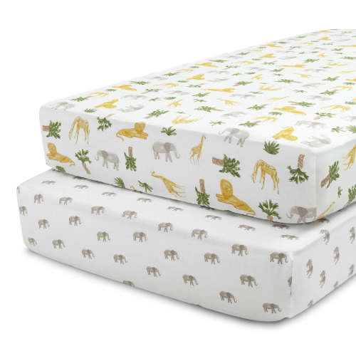 Delta Children Fitted Crib Sheets for Girls and Boys - Crib Sheet for Standard Crib and Toddler Mattresses - 28x52 Inch (Pack of 2), Safari Friends