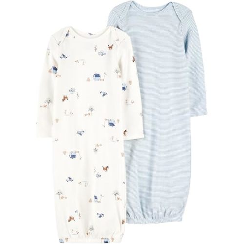 Carter's Baby Boys’ 2-Pack Sleeper Gowns (Blue/Ivory, 3 Months)