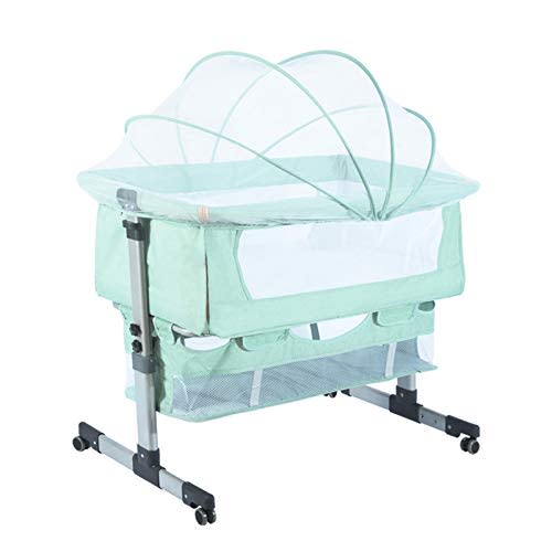 Bedside Sleeper Bedside Crib, Baby Bassinet 3 in 1 Travel Baby Crib Baby Bed with Breathable Net, Adjustable Portable Bed for Infant/Baby with Detachable Mosquito net and Mattress,Green