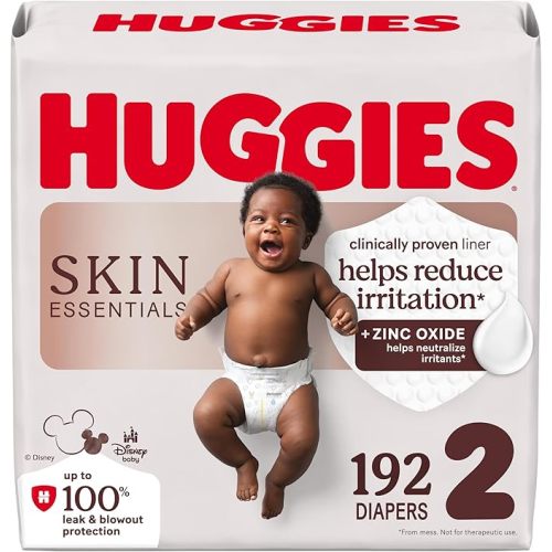 Huggies Size 2 Diapers, Skin Essentials Baby Diapers, Size 2 (12-18 lbs), 192 Count (3 Packs of 64), Packaging May Vary