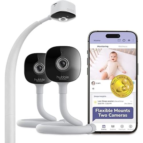 HUBBLE CONNECTED GoBaby Wireless Portable Pro — 2K Ultra Clear HD Baby Monitor w/Rollover Detection, True Cry Alerts, Sleep Analytics — w/Camera, HD Parent Unit, Portable Battery, Wall Mount