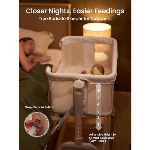 GROWNSY 5-in-1 Baby Bassinet Bedside Sleeper with Gentle Manual Rocking