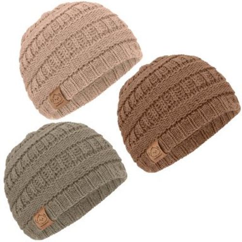 KeaBabies 3pk Warmzy Baby Beanies, 0-36 months Baby Hats, Kids Winter Hat for Baby Boys, Girls, Newborn, Infant, Toddler (Dune)