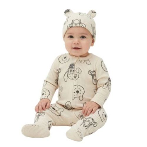Baby Boys' or Baby Girls' Winnie the Pooh Printed Sleep & Play Coverall and Hat
