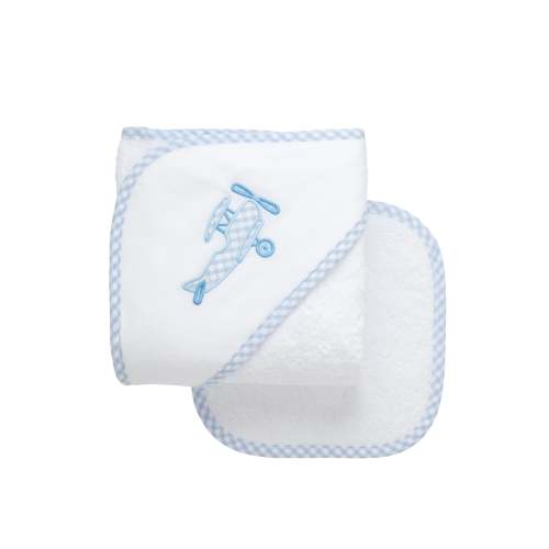 Airplane Applique Hooded Towel & Washcloth Set