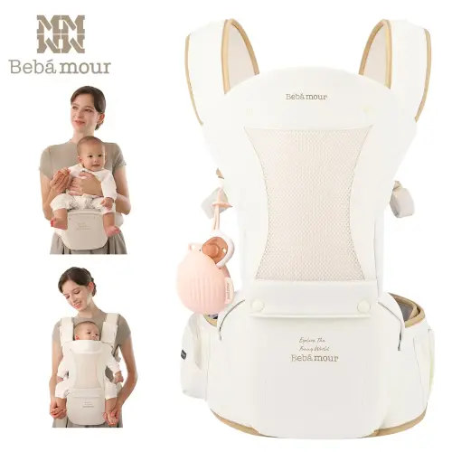 BEBAMOUR Adjustable Ergonomic Hip Baby Carrier with Hip Seat, All-Position Breathable Mesh, Hood, 3 Teething Pads & Adjustable Shoulder Straps for Newborn to Toddler, Back-Mounted Hands-Free Newborn Baby Stuff - TikTok Shop