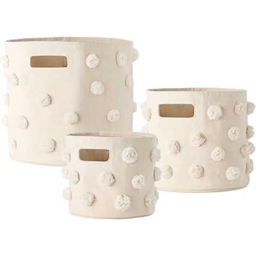 Pehr Pom Pom Trio Bundle, Blush | Bin, Pint & Mini | 100% Cotton Canvas, Handmade Decorative Organizers | Stylish Nursery & Playroom Storage, Durable & Functional