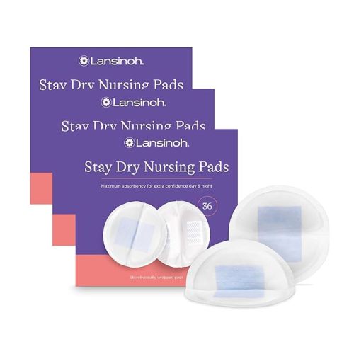 Lansinoh Stay Dry Disposable Nursing Pads, Soft and Super Absorbent Breast Pads, Breastfeeding Essentials for Moms, 36 Count (Pack of 3)