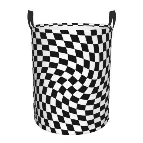Custom Black And White Checkered Laundry Basket Collapsible Large Clothing Storage Bin Geometric Checkerboard Baby Hamper