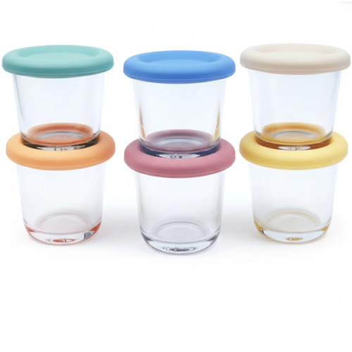 4oz Glass Baby Food Storage Jars | Food Grade Silicone Lids | Set of 6 | Neutral Colors