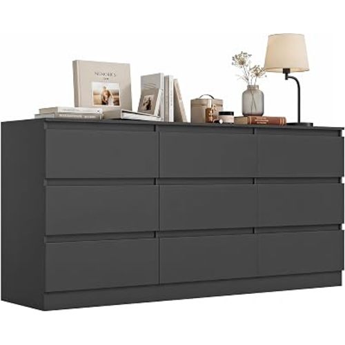 Spaco Black 9 Drawer Dresser for Bedroom,Modern Long Dresser with Deep Drawer,Large Storage Chest of Drawer,Wood Bedroom Storage Organizer Furniture,TV Stand for Living Room