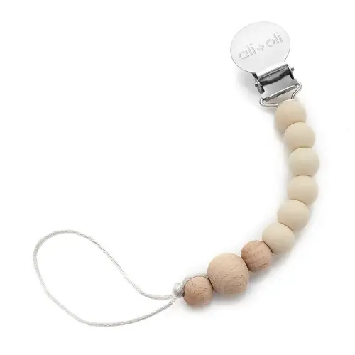 Ali+Oli Silicone Pacifier Clip for Baby (Taupe Wood) 100% Food-Grade BPA Free Newborn Pacifier Holder Infant Binky Clip for Baby Boy or Girl