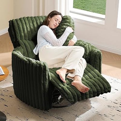 Jocisland Power Recliner Nursery Chair for Adults, Electric Swivel Rocking Glider with USB & Type-C, Soft Fabric Armchair with 2 Pillows, Cozy Reclining Sofa for Living Room, Bedroom, Green