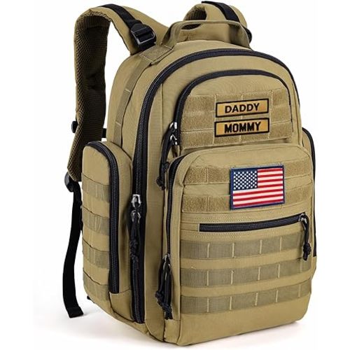 SHARKMOUTH Diaper Bag Backpack for Dad and Mom, Military Molle diaper Pack with Insulated Bottle Holders and Wipe Pocket