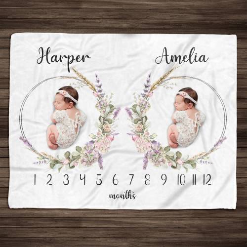 Personalized Wildflower Twin Baby Girls Milestone Blanket: Vintage Botanical Fleece