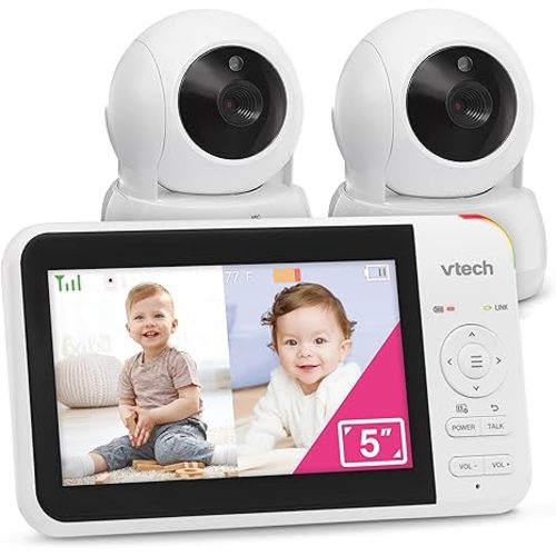 VTech Baby Monitor No WiFi, 2 Cameras & Remote Pan-Tilt-Zoom for Twins & Two Rooms – Hack-Proof, 17Hr Battery, 1000ft Range, Auto Night Vision, Temperature Sensor | VM924-2