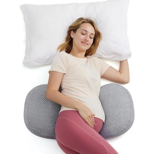 Momcozy Portable Pregnancy Pillow – W Shaped Maternity Support for Side Sleepers, Adjustable Travel Wedge Pillow for Back, Belly, and Hip Relief, Ideal for Pregnant Women, Deep Grey