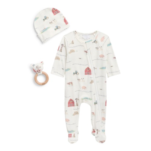 Old McDonald Footie, Cap & Teether Ring Set