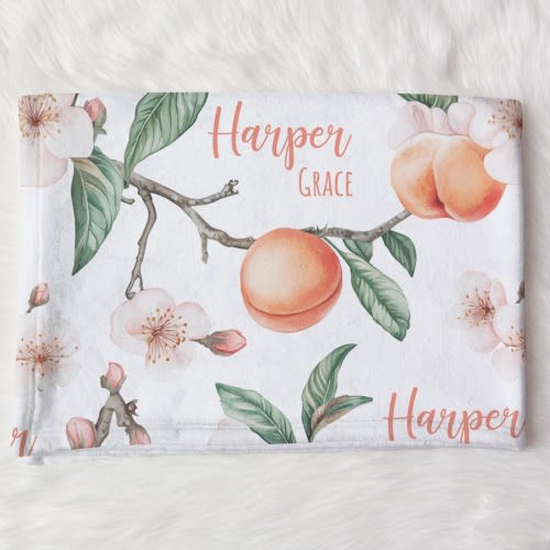 Custom Peaches Baby Name Blanket Personalized Fruits Swaddle Hospital Blanket New Mom Gift Newborn Gift Baby Shower Gift Toddler Blanket