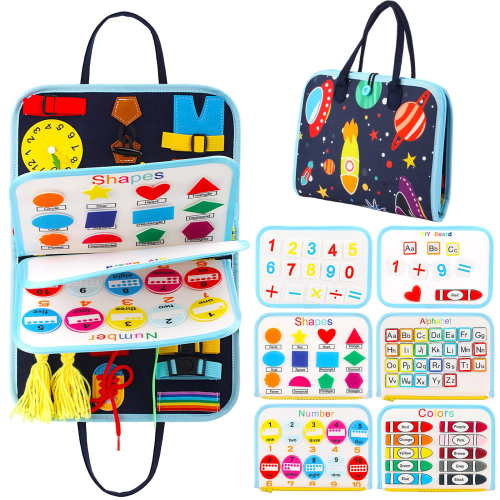 Busy Board Montessori Toys for Toddlers, Sensory Preschool Activity Educational Learning Board Toys, Quiet Book Basic Fine Motor Skills Travel Toys Gifts for 1 2 3 4 5 6 Year Old Boys and Girls(Blue)