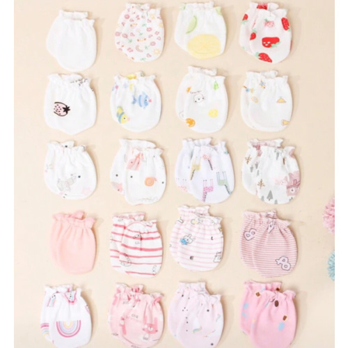 6pairs Assorted Newborn Baby Girl's Scratch Mittens, Strawberry & Rainbow Print, Soft & Skin-Friendly, Suitable For All Seasons