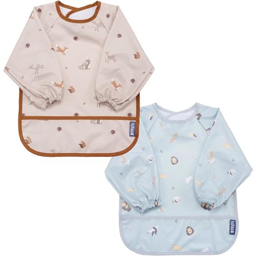 BIBaDO Mess Proof Baby Bib, 2 Pack Long Sleeve Bib, 6 month - 3 Years, Waterproof Bibs for Toddlers, Baby Feeding Gift Sets