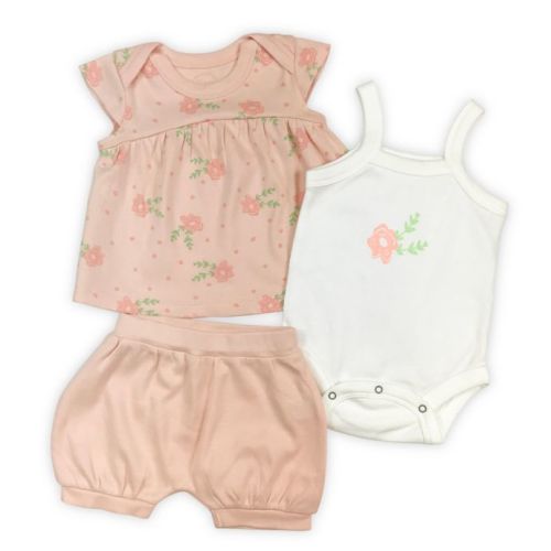 Finn by Finn & Emma® 3-Piece Rose Organic Cotton Bodysuit, Top and Short Set