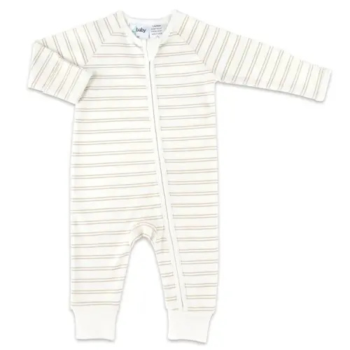 4Baby Zip Coverall Long Sleeve Stripe 1 Tog Natural | Baby Bunting AU