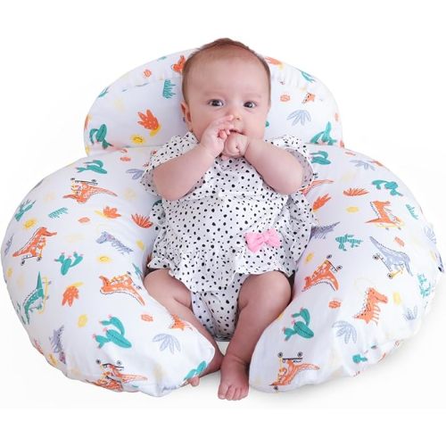 Nursing Pillow, More Support for Mom and Baby, Removable Cotton Cover and Colorful Animal Patterns, Machine Washable, Plus Size Baby Pillow, White, Pallet of Product