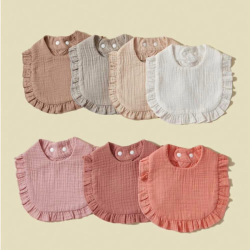 7pcs/Set Baby Bibs With Lace Trim, Pure Cotton Soft Fabric, Solid Colors In Pink Tones | SHEIN USA