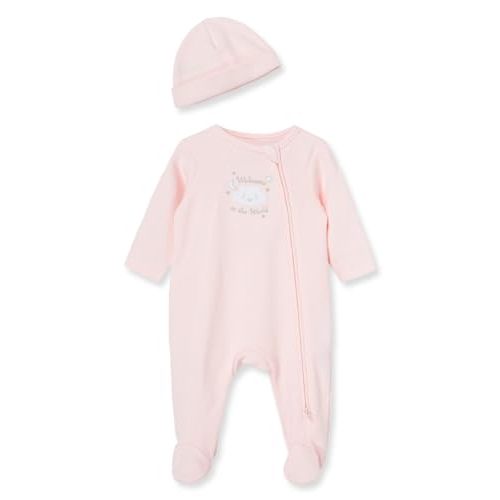 Little Me Clothes for Baby Girls 100% Cotton Scratch-Free Tag Footed One-Piece Romper and Hat Sleeper Set Preemie to 9 Months