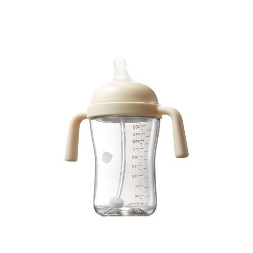 Bc Babycare Tilted Anti-Choking Sippy Cup, Weighted Straw Toddler Cup with Handles, Spill-Proof for 6+ Months, Beige, 1 Pack
