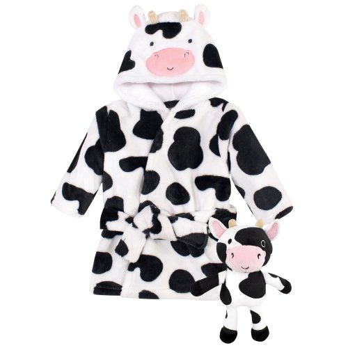Hudson Baby Unisex Baby Plush Bathrobe and Toy Set, Cow, One Size - Cow - One Size