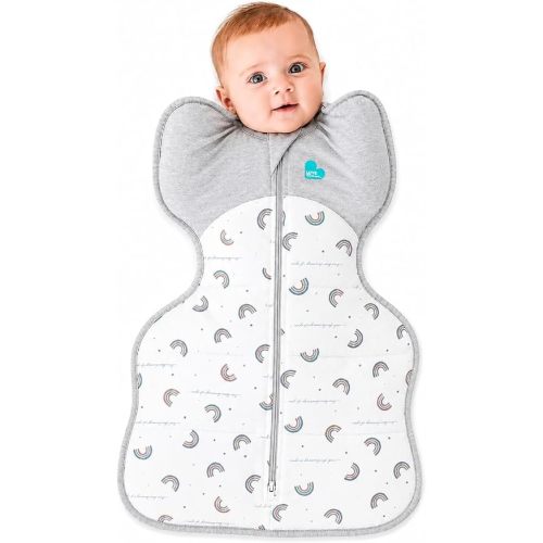 Love to Dream Warm Swaddle UP 2.5 TOG Baby Sleep Sack for Autumn & Winter | Arms Up Position for Self-Soothing, Secure Fit Calms Startle Reflex | Small 8–13 lbs, White Rainbow Dream