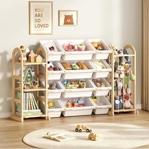 Kids Toy Storage Organizer with 3-Tier Bookshelf and Stuffed Animal Storage