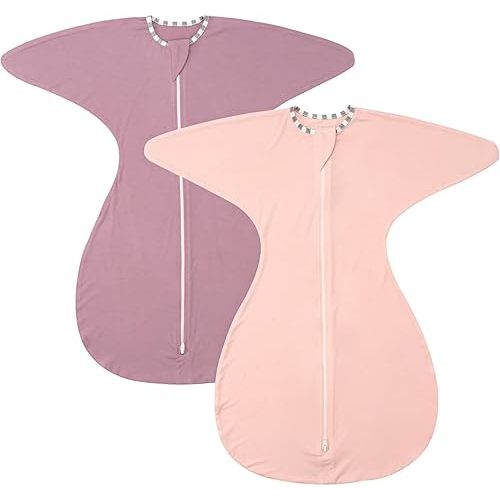 ZIGJOY Shark-Fin Transitional Swaddle for Newborn - 0.5 Tog Rayon Made from Bamboo Transition Swaddle Sleep Sack 3-6 Months Baby Arms Up Swaddle Blanket with 2-Way Zipper, Pink&Purple