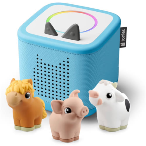 Toniebox 2 My First Farm Bundle for Kids 1+ with Soft and Squeezable Cow, Horse, and Pig - Sky Blue